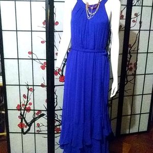Calvin Klein high-low Shiffon blue dress size 8 v neck maxi length.new with tag